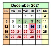 District School Academic Calendar for Travis Co J J A E P for December 2021