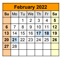 District School Academic Calendar for Travis Co J J A E P for February 2022