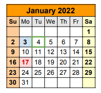 District School Academic Calendar for Serene Hills Elementary for January 2022