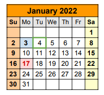 District School Academic Calendar for Travis Co J J A E P for January 2022