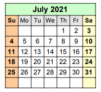 District School Academic Calendar for Travis Co J J A E P for July 2021