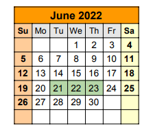 District School Academic Calendar for Travis Co J J A E P for June 2022