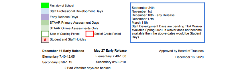 District School Academic Calendar Key for Bee Cave Elementary
