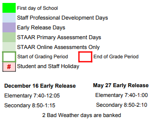 District School Academic Calendar Legend for Serene Hills Elementary