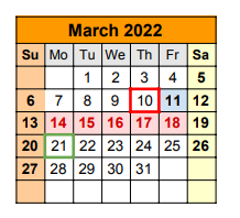 District School Academic Calendar for Travis Co J J A E P for March 2022