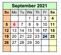 District School Academic Calendar for Bee Cave Elementary for September 2021
