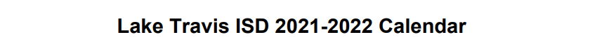 District School Academic Calendar for Lake Travis Elementary