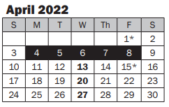 District School Academic Calendar for Northstar Junior High for April 2022