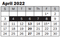 District School Academic Calendar for Best Sr High for April 2022