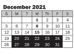 District School Academic Calendar for Helen Keller Elementary for December 2021