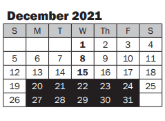 District School Academic Calendar for Louisa May Alcott Elementary for December 2021