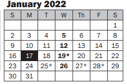 District School Academic Calendar for Stella Schola for January 2022
