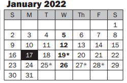 District School Academic Calendar for Discovery Community  School for January 2022