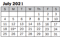 District School Academic Calendar for John Muir Elementary for July 2021