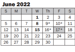 District School Academic Calendar for Best Sr High for June 2022