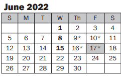 District School Academic Calendar for Mark Twain Elementary for June 2022