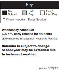 District School Academic Calendar Legend for John Muir Elementary