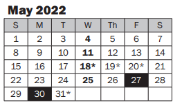 District School Academic Calendar for Redmond Junior High School for May 2022