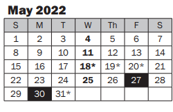 District School Academic Calendar for Mark Twain Elementary for May 2022