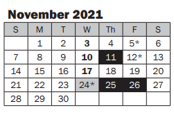 District School Academic Calendar for Peter Kirk Elementary for November 2021