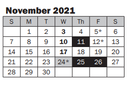 District School Academic Calendar for 19-21 Transition Academy for November 2021