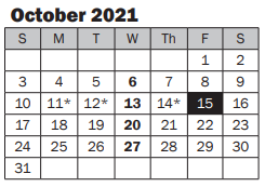District School Academic Calendar for Peter Kirk Elementary for October 2021