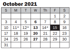 District School Academic Calendar for Mark Twain Elementary for October 2021