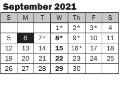 District School Academic Calendar for Louisa May Alcott Elementary for September 2021