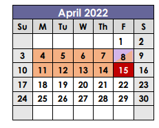 District School Academic Calendar for Tarrant Co Juvenile Justice Ctr for April 2022