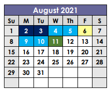 District School Academic Calendar for Tarrant Co Juvenile Justice Ctr for August 2021