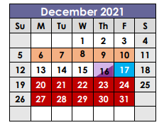 District School Academic Calendar for Tadpole Lrn Ctr for December 2021