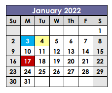 District School Academic Calendar for Tarrant Co Juvenile Justice Ctr for January 2022