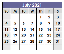 District School Academic Calendar for Tarrant Co Juvenile Justice Ctr for July 2021