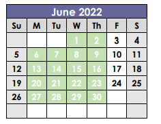 District School Academic Calendar for Tarrant Co Juvenile Justice Ctr for June 2022