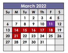District School Academic Calendar for Tarrant Co Juvenile Justice Ctr for March 2022