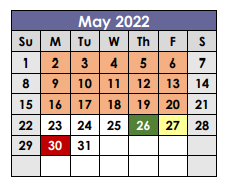 District School Academic Calendar for Tadpole Lrn Ctr for May 2022