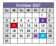 District School Academic Calendar for Tarrant Co Juvenile Justice Ctr for October 2021