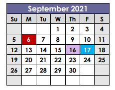 District School Academic Calendar for Tarrant Co Juvenile Justice Ctr for September 2021