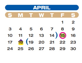 District School Academic Calendar for Travis Elementary for April 2022