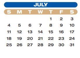 District School Academic Calendar for William Velasquez for July 2021