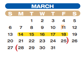 District School Academic Calendar for Pink Elementary for March 2022