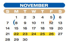 District School Academic Calendar for Wessendorff Middle for November 2021