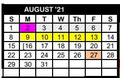 District School Academic Calendar for Lamesa Middle for August 2021