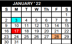 District School Academic Calendar for Lamesa High School for January 2022
