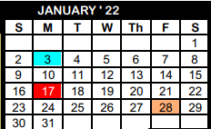 District School Academic Calendar for South El for January 2022