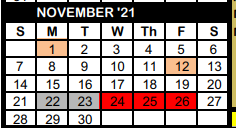 District School Academic Calendar for North El for November 2021