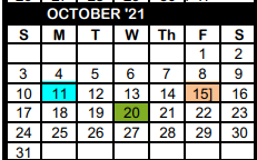 District School Academic Calendar for Lamesa Middle for October 2021