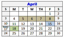 District School Academic Calendar for Hanna Springs Int for April 2022
