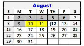 District School Academic Calendar for Lampasas Middle for August 2021