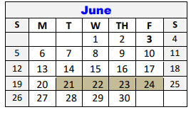 District School Academic Calendar for Hanna Springs Int for June 2022